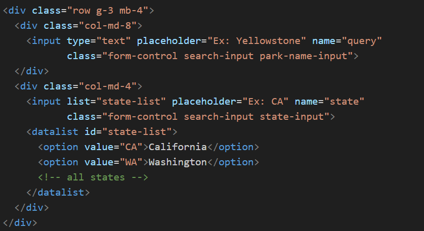 Figure 4: Accessible search UI with datalist