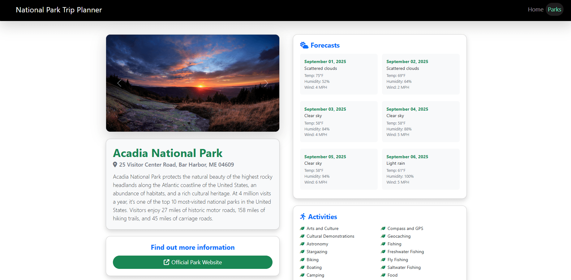 Final UI: Park detail view