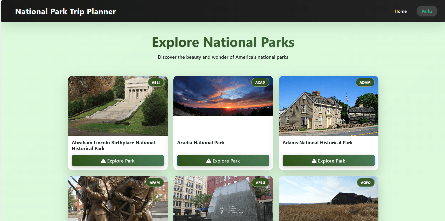 Final UI: Parks listing view